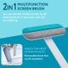 2 in 1 Window Screen Cleaner Brush with Handle and Built-in Brush. Blue-White Reusable Window Screen Brush for Wet and Dry Cleaning. Double Sided Wind