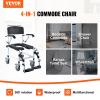 VEVOR Shower Commode Wheelchair with 4 Lockable Wheels, Footrests, Flip-up Arms, 3-Level Adjustable Height, 5L Removable Bucket, 350 LBS Capacity