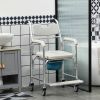 HOMCOM 3-in-1 Shower Wheelchair, Transport Beside Commode Chair, Waterproof & Padded, 330 lbs Support, Commode Design, Gray
