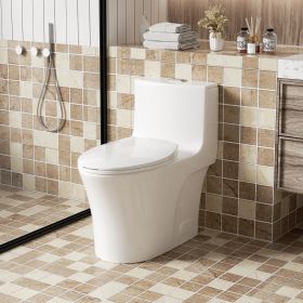 1.1/1.60 GPF Dual-Flush One Piece Toilet,Button on Tank top S-trap, Water-Saving Elongated Comfort Height Floor Mounted, Soft Closing Seat (Color: as Pic)